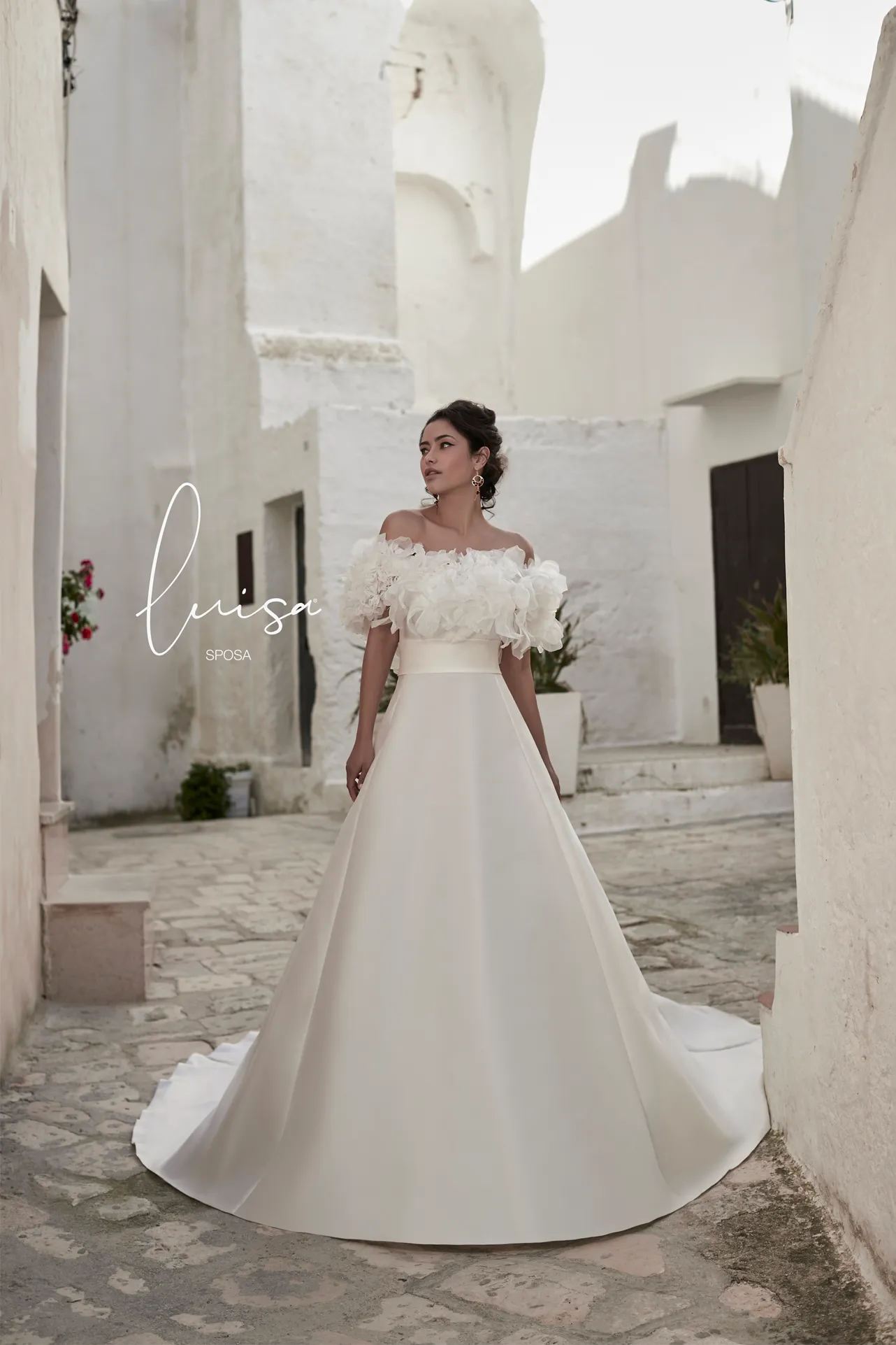 Bohemian bridal gown dress with Bateau Neckline, Ruffled Top, Sleeveless  Satin Skirt, and Sweep Train - Custom Made at Affordable Prices