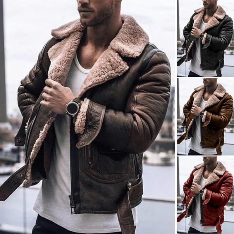 Hiver hommes en cuir manteau de fourrure veste mince Faux cuir moto PU Faur veste à manches longues vêtements de sortie d'hiver manteaux