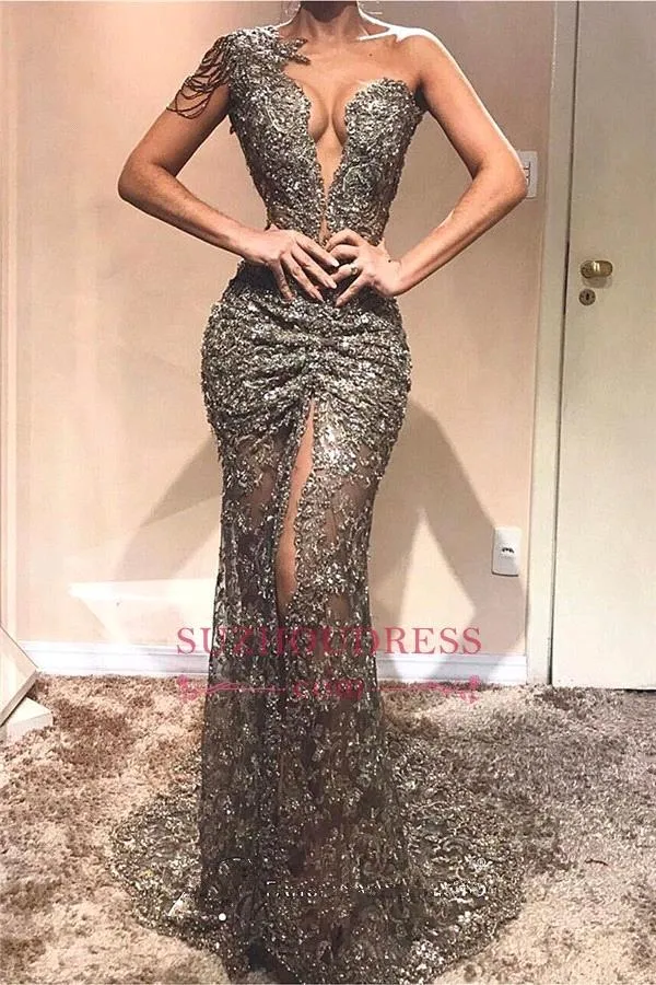 Sexy Sheer Lace Prom Dress Deep V Neck Evening... From Bestoffers, $168.85  | DHgate.Com