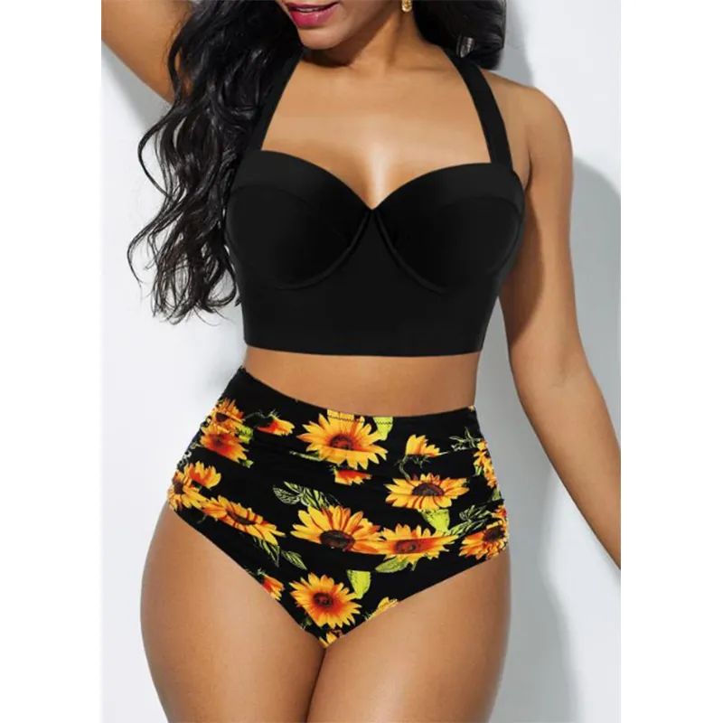 Sunflower Two Piece High Waisted Swim Set High Waist Tankini For Womens  Beachwear And Bathing Suit Plus Size Available From Luote, $17.18