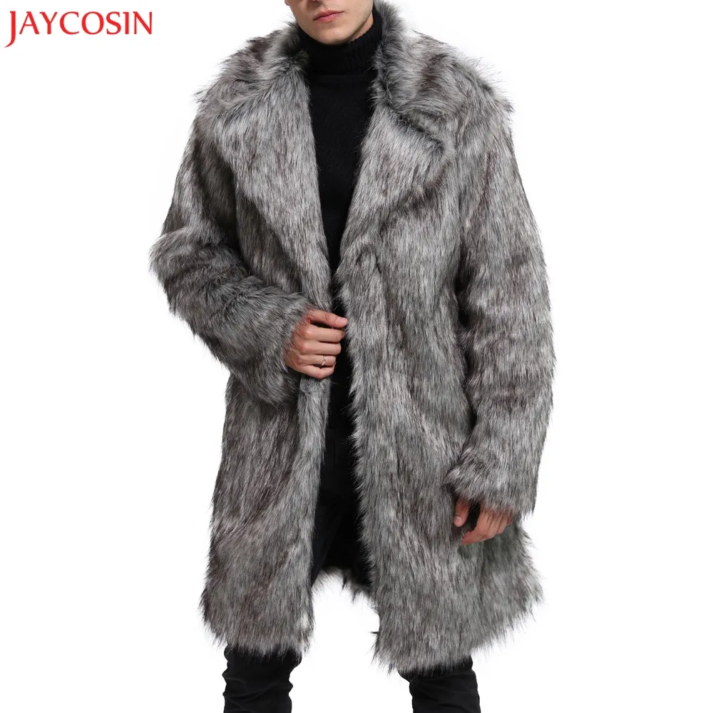 Jaycosin 1PC Mens 패션 코트 M-2XL 겨울 따뜻한 두꺼운 코트 overost 재킷 가짜 모피 파카 두꺼운 outwear 회색 카디건 z1122