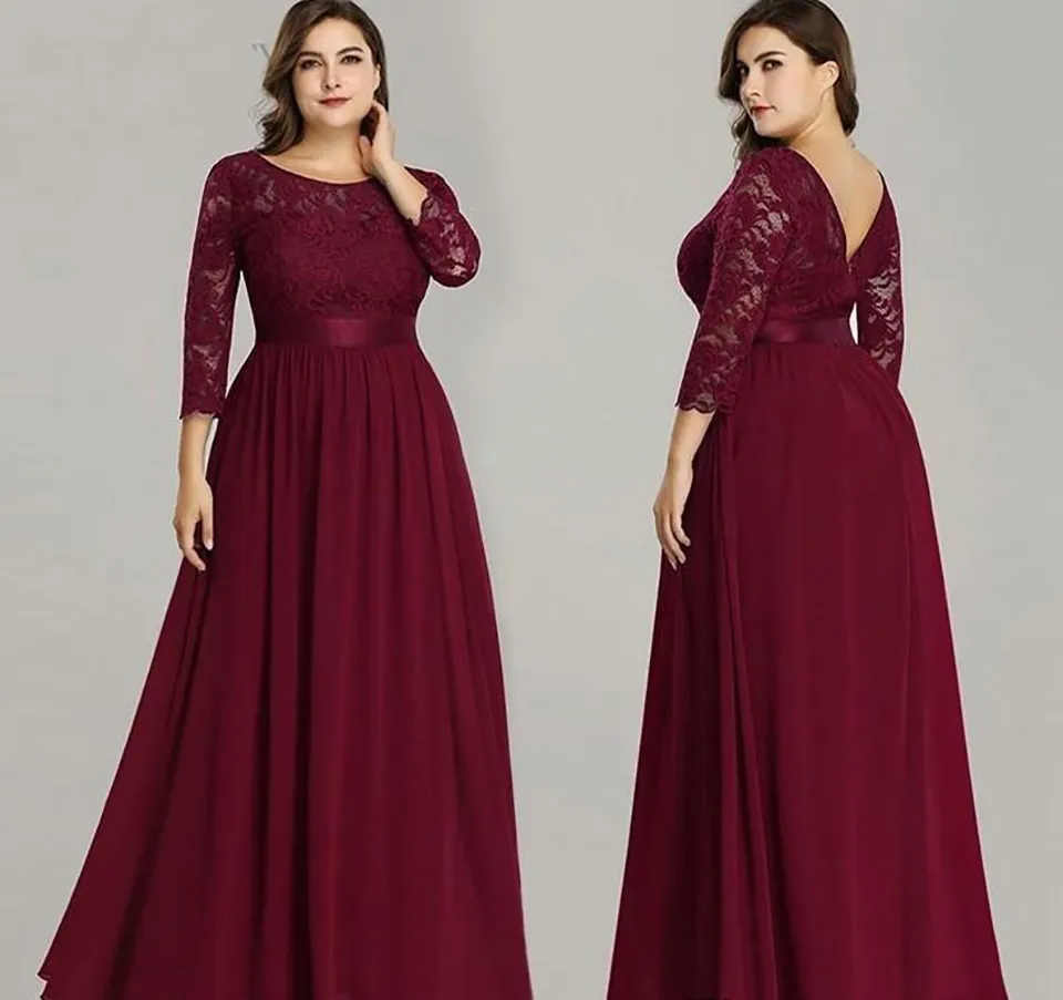 Encaje Gasa Una línea Modesta Madre de la novia Vestidos Joya Cuello Una línea Longitud del piso Madre Tallas grandes Vestido de fiesta formal SD3404