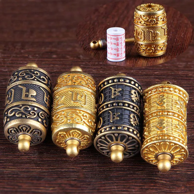 Tibet Buddhism Avalokitesvara Heart Mantra GaWu Box Six Words Rotatable Pendants Necklace Sanskrit Amulet Prayer Wheel Storage Case Jewelry