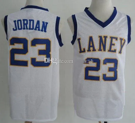 Laney High School Michael MJ 레트로 # 23 화이트 레트로 농구 유니폼 남성 스티치 사용자 지정 번호 이름
