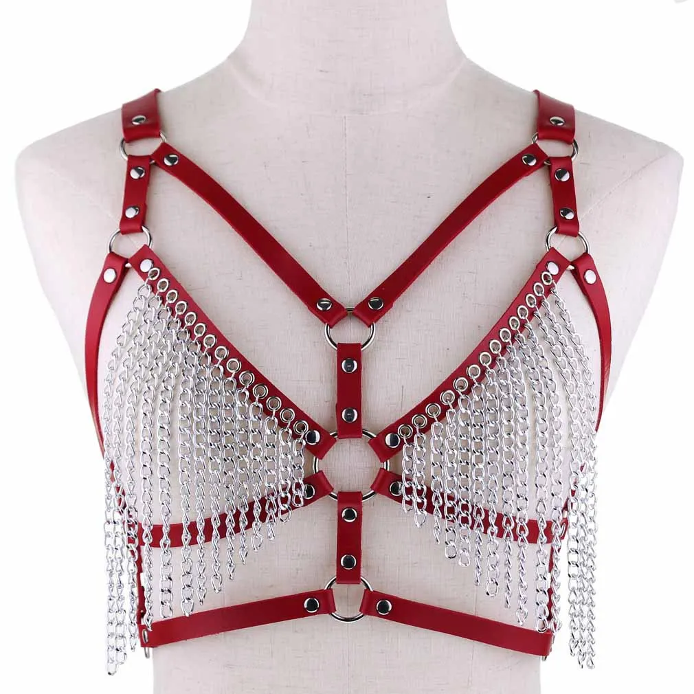 Leather Body Harness Harness Bra With Metal Chain For Women