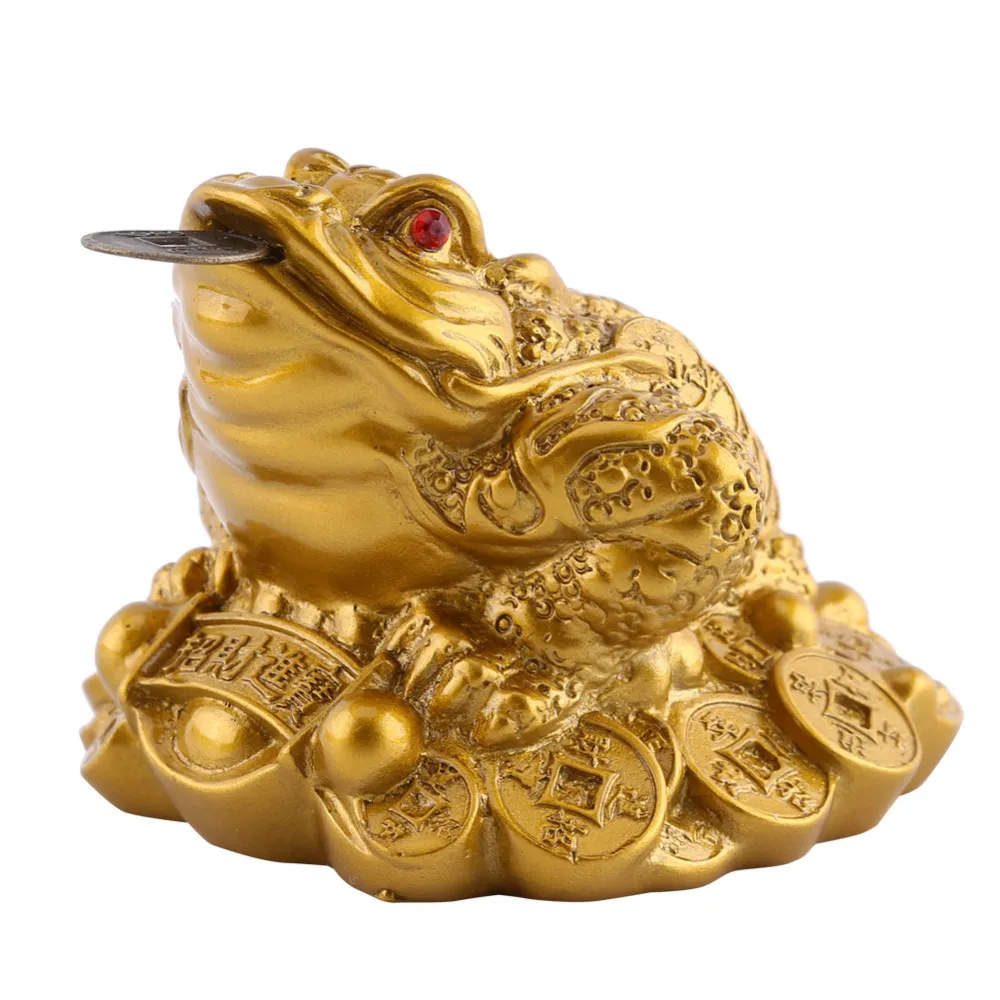 Presentes Feng Shui Toad dinheiro da sorte Fortune Riqueza chinesa Golden Frog Sapo Coin Home Office Decoração Tabletop Ornamentos Sorte