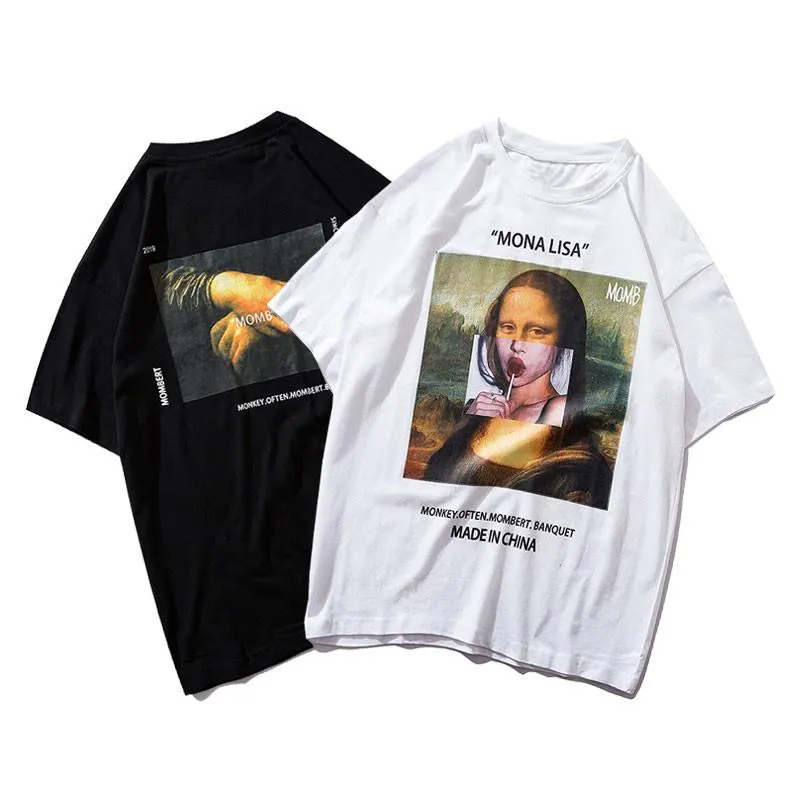Erkekler Komik Lisa Baskılı Kısa Kollu T Shirt Streetwear Yaz Harajuku Hip Hop Üst Tees Moda Erkek Tişörtleri Boyutu M-2XL