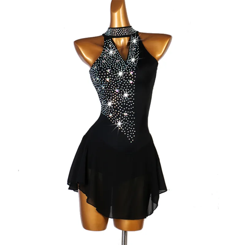 black figure skating dress Black Sequin One Shoulder Short Dress