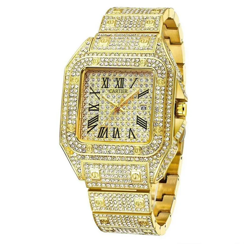 Orologi Da Uomo Top Brand Famous Design Orologio Ghiacciato Orologio Con Diamanti In Oro Uomo Orologio Da Polso Impermeabile Al Quarzo Quadrato Relogio Masculino Da 27 1 DHgate