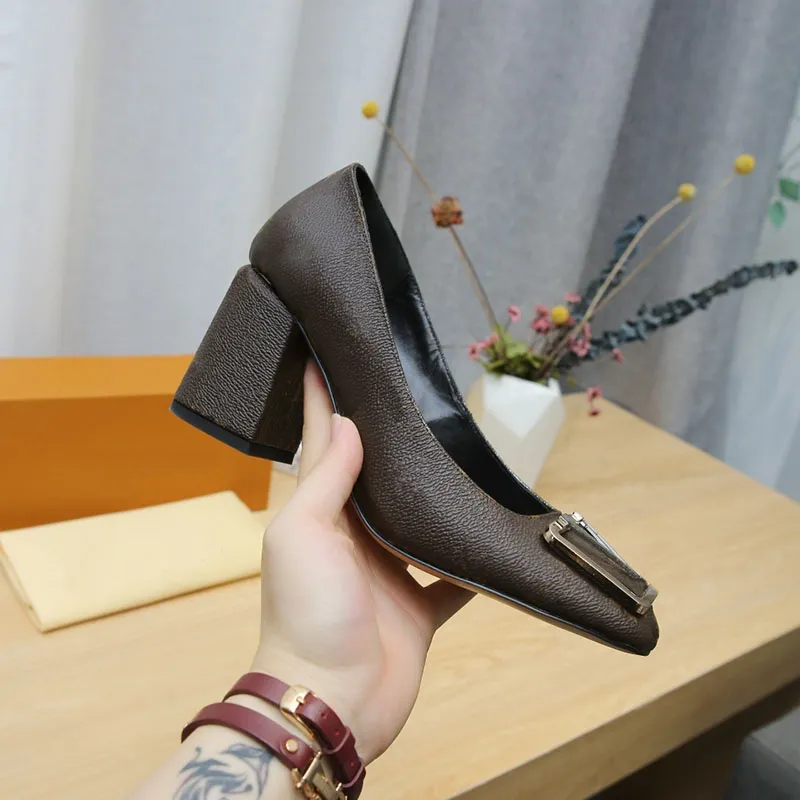Madeleine Pumps luxury women shoes chunky heel Designer High heels Woman dress shoe size 35-42 model HF01