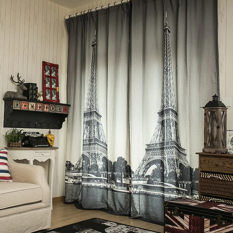 3d lino baratas-cortina-telas torre Eiffel de París Persianas cortinas para  cortinas de la sala dormitorio cortina de la puerta ventana