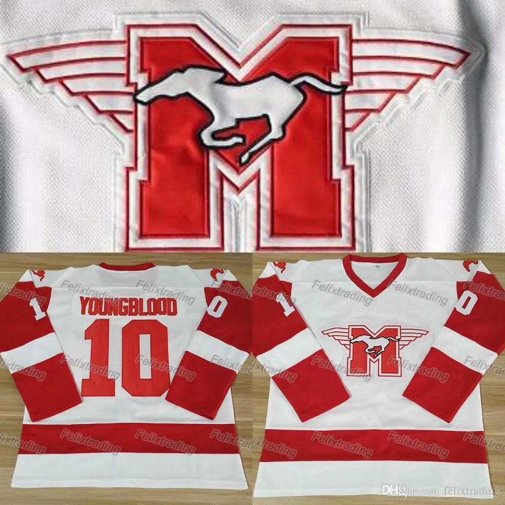 Youngblood Rob Lowe 10 Mustangs Hockey Jersey Movie Hockey Tröjor Män Alla Stitched Movie Jersey Gratis frakt