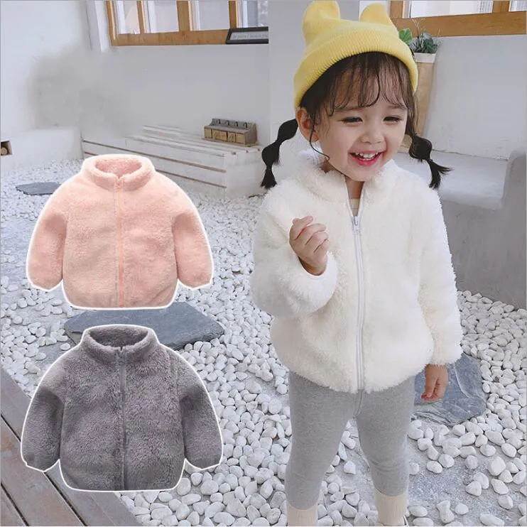 Ins мальчик пальто детей детские пальто девушки плюшевые меховые куртки малыш сплошной зимний пиджак младенческая теплая верхняя одежда ребенка мода джемпер детская одежда A6258