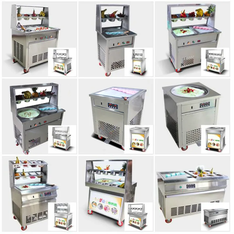 Thai-style fried yogurt ice cream machine fried ice cream roll machine with 2 square pots five small bowls commercial stainless steel