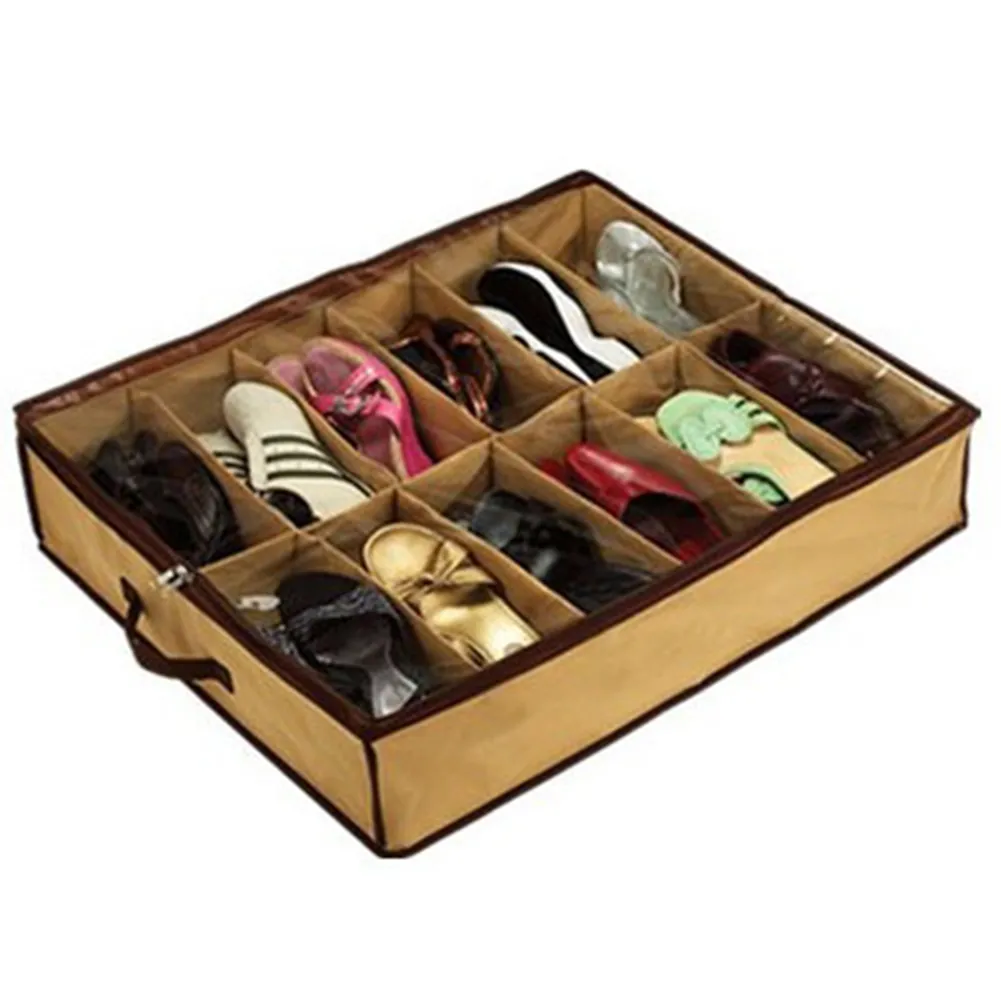 Organizzatore di scarpe antipolvere trasparente a 12 griglie Scatola di immagazzinaggio per scarpe in PVC Salvaspazio Accessori per la casa Borsa per riporre le scarpe