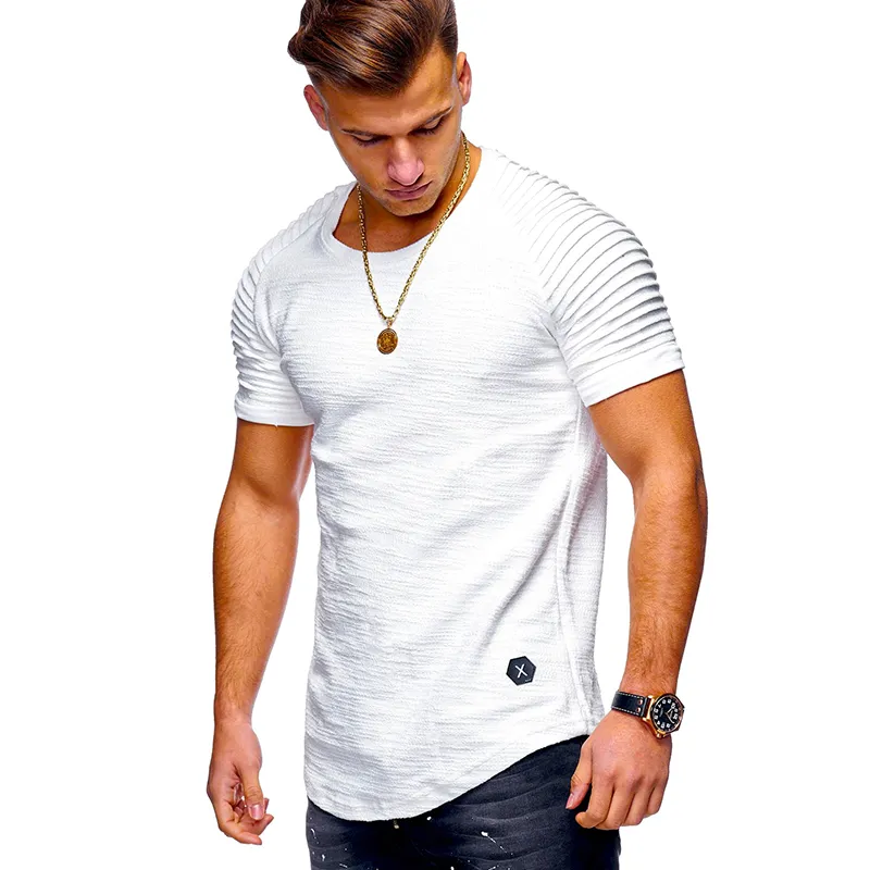 T-shirt homens high street cor sólida homens t-shirt camiseta homens mangas curtas listra fold slim encaixe hipster casual camiseta homem