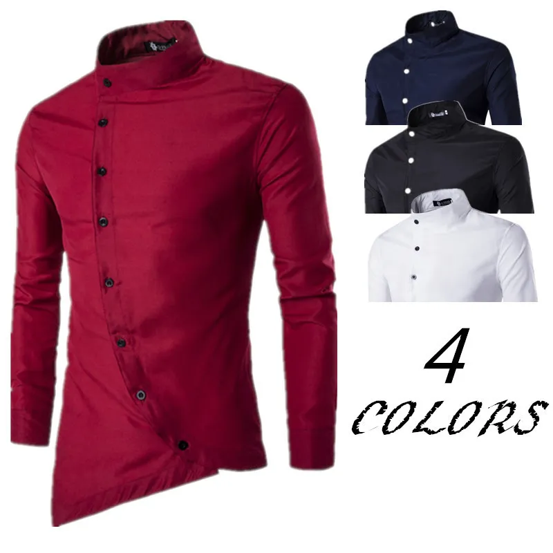 Chemises habillées pour hommes 2020 luxe printemps automne mode vêtements pour hommes couleur unie t-shirts boutons obliques chemise décontractée à manches longues