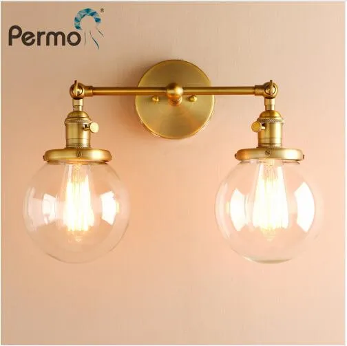 Modern Bedroom Wall Lights Stair Wall Lamp Sconce 5.9'' Globe Glass Double Ball Heads Vintage Indoor Lighting Fixtures