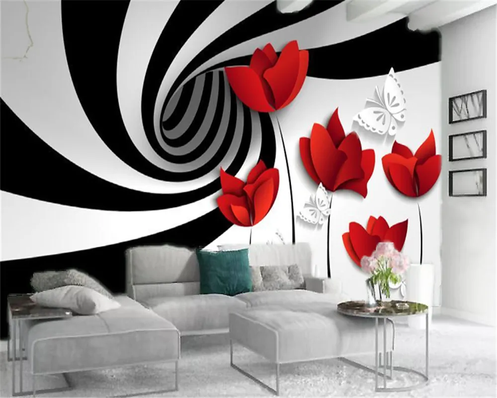 3D Flower Silk Wallpaper with Black Lines and Red Flowers for Living Room  and Bedroom Decoration from Dhgate Wallpapers - price 38.2, image size:1000x800