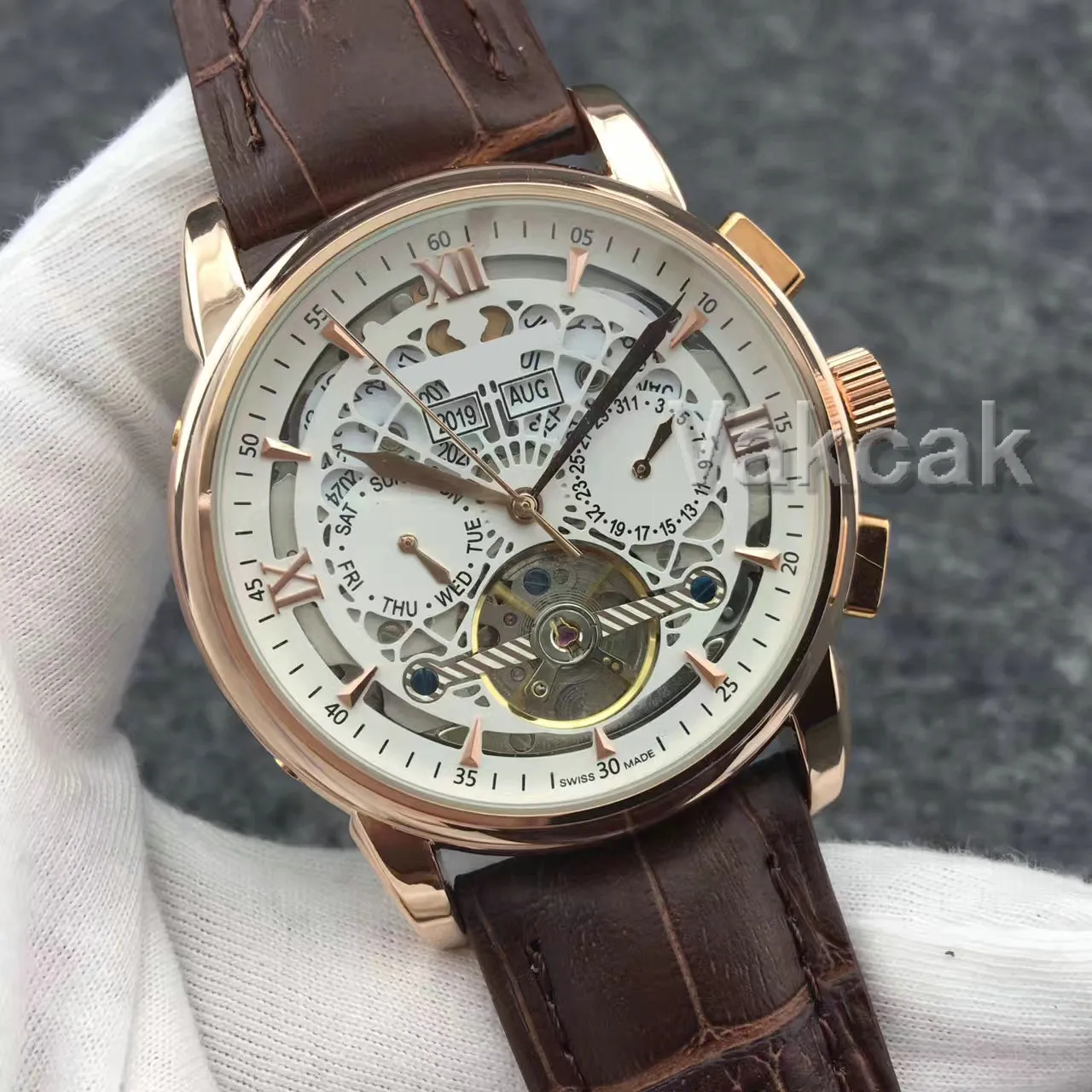 Leather Top Fashion Mechanical Mens Stainless Steel Rose Gold Automatic Movement Watch Sports mens watchesa Wristwatches