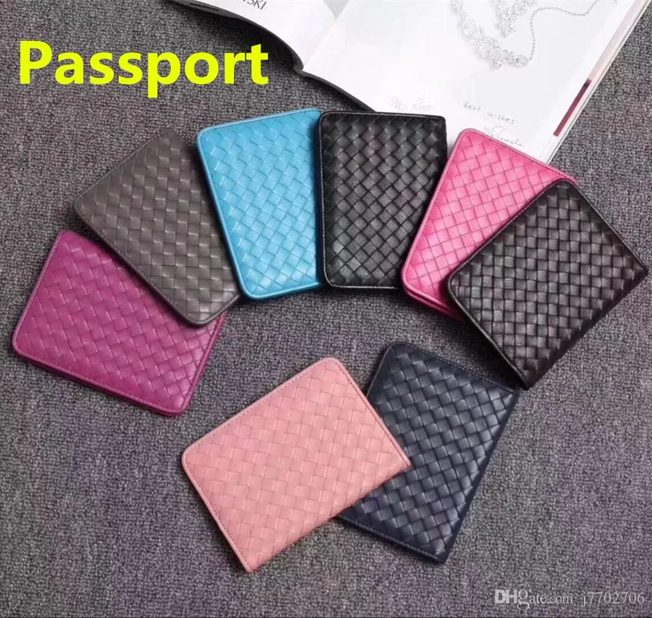 8色クラシック織りデザイナー本革パスポートホルダーウォレットユニセックスクレジットカードホルダーパスポートカバーIDカードケース280E