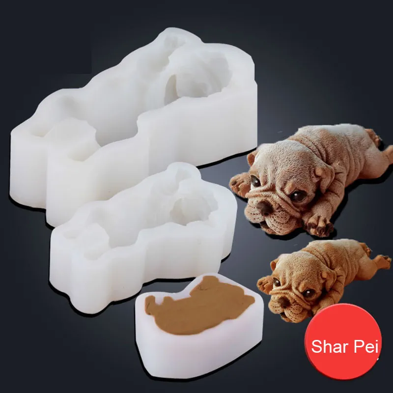 Stampo in silicone 3D stereo Shar Pei 4 pollici 6 pollici stampo per torta per cani piccolo cane che dorme strumenti per modellare la torta mousse