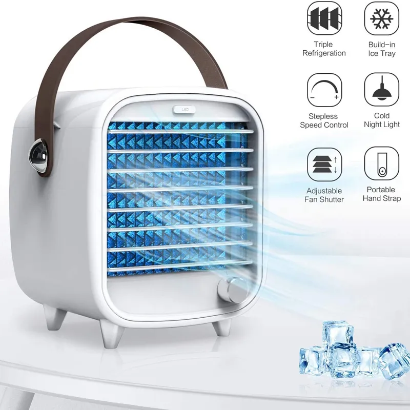 Mini ventilateur portable USB avec veilleuse 3 vitesses pour l'extérieur,  les voyages (blanc)