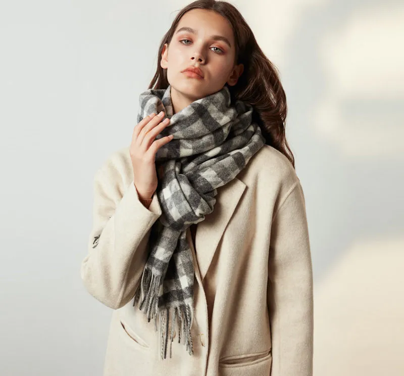 Fashion- Scarves Autumn Winter New Female Wool Plaid Scarf Lady Wide Lattices Long Shawl Wrap Blanket Warm Tippet