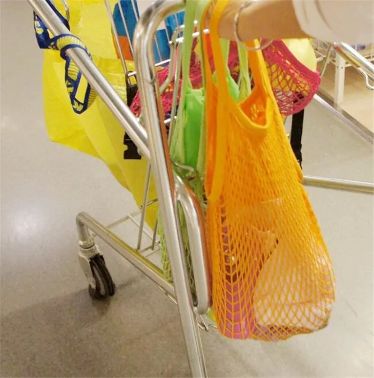 Wiederverwendbare Einkaufen Einkaufsmittel Tasche 14 Farbe Große Größe Tragbare Shopper Tote Mesh Net gewebt Baumwolltasche Home Aufbewahrungstaschen