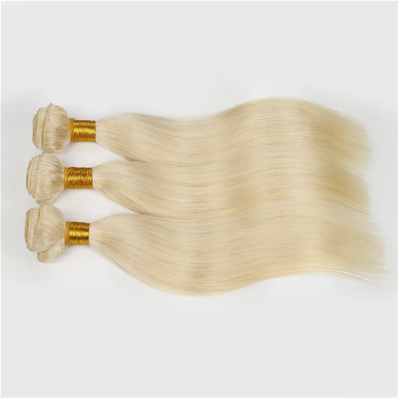 유럽의 금발 # 613 100 % 처리되지 않은 레미 인간의 머리카락을 짜다 흰 금발 스트레이트 4 번들 처녀 머리카락을 머리에 붙임 머리 확장 무료 배송