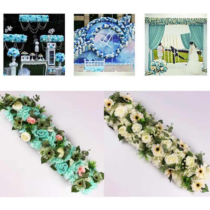 Künstliche Blumenreihe, luxuriöse Hochzeitsdekoration, Rosenblumenreihe, Seidenstraßen-zitierte Blumen, gewölbt, DIY-Hintergrund, Blumenwand, Tisch, Laufsteg-Dekor