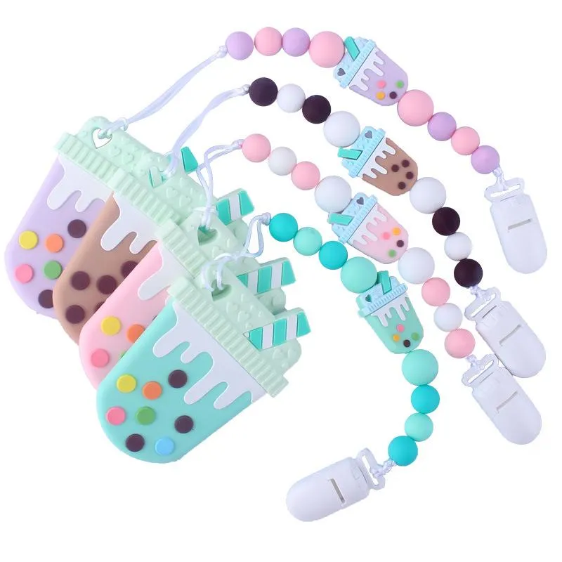 Bebê Silicon Bead Chupeta Irmecânica Dêmeos Euro América Comércio Mão Segura Bebê Bebê Gracioso Toysteether Chain Clips