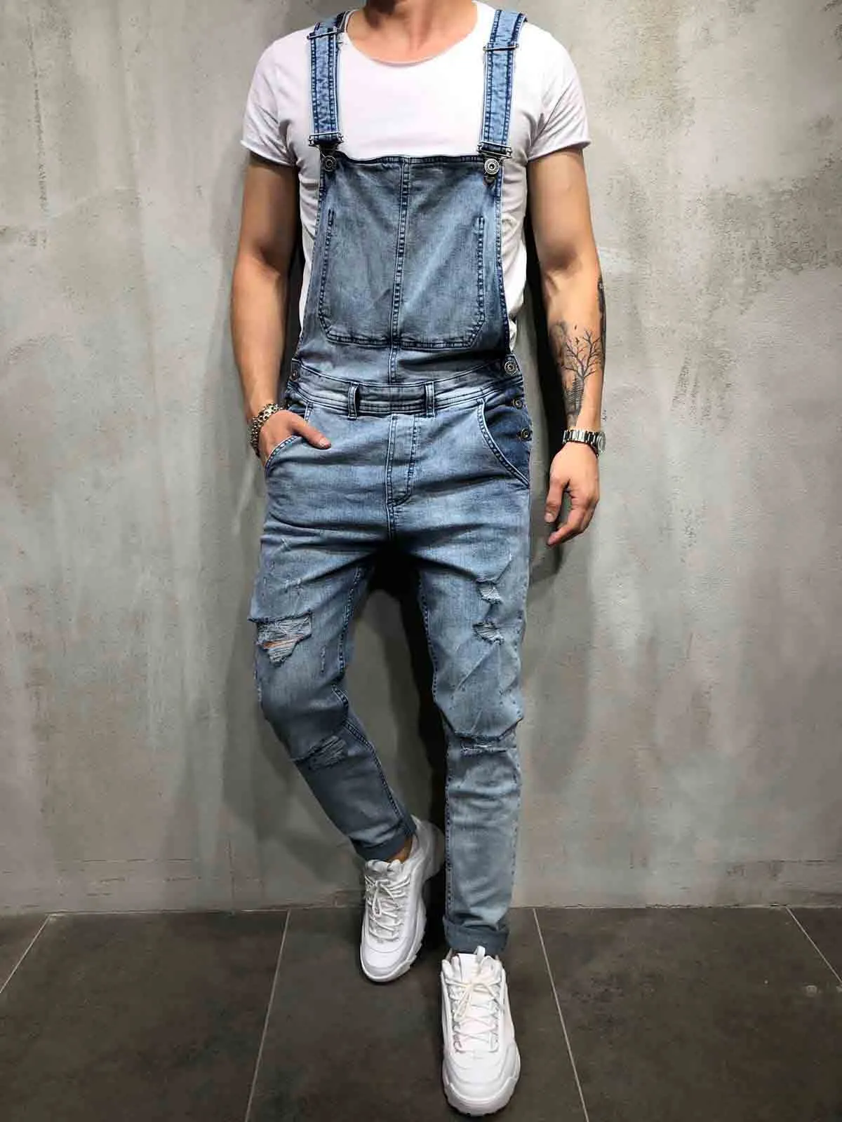 2019 Fashion Trend Jeans da uomo Hole Jeans Tuta Street Denim Distressed Suspender Denim Bib Jumpsuit 3 colori Opzionale 930