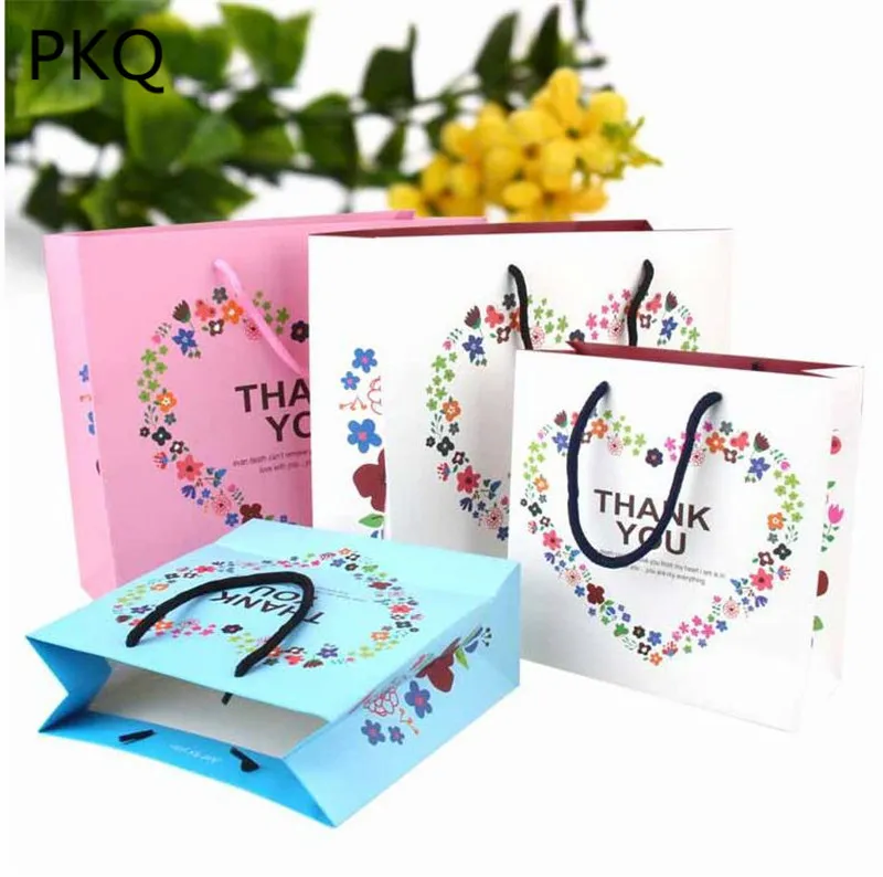 Thank You Paper Packing Bag Small Medium Large Present Package Bag Portable Shopping Bag Blue Pink Beige