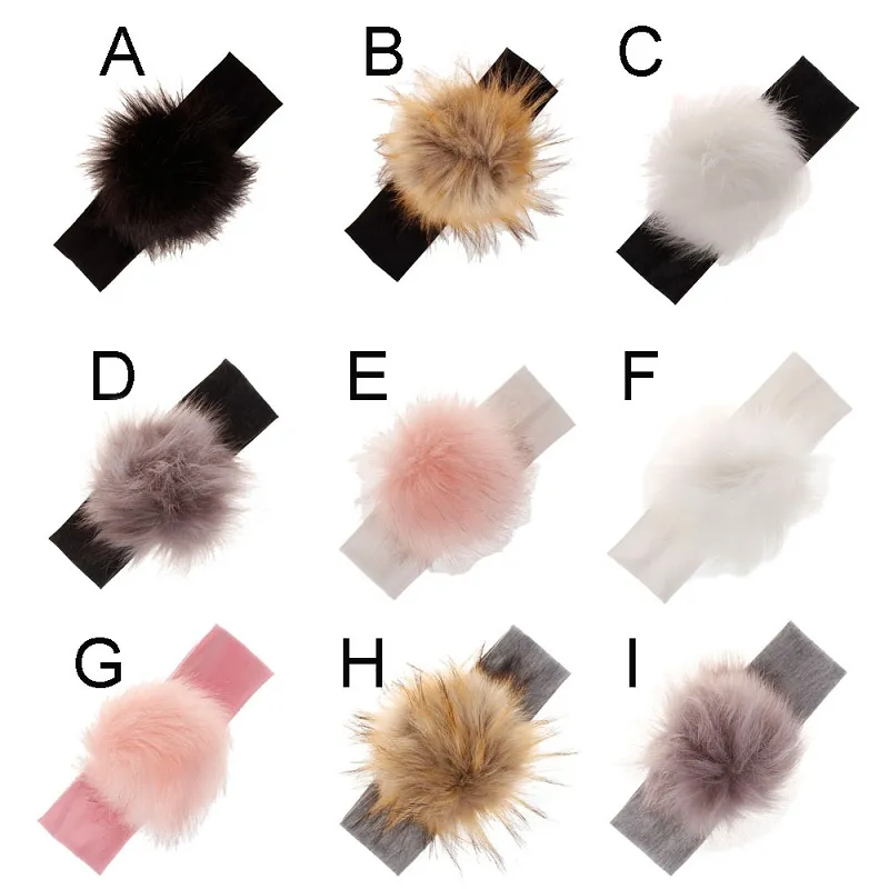 Cute Newborn Infant Baby Girl Headbands Toddler Kids Party Hairband Photo Props Fur Pom Solid Headwear Headwrap Baby Accessories M2142