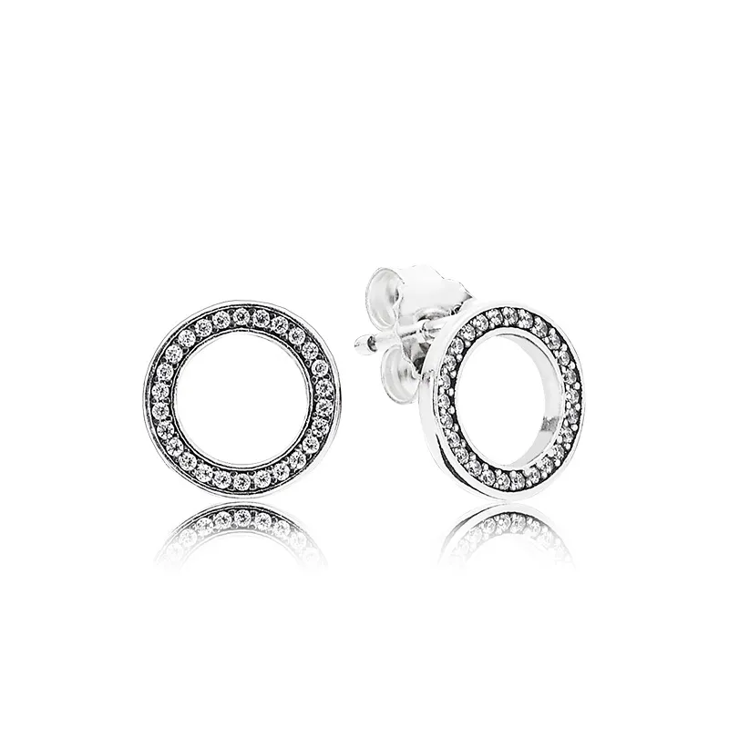 Nuevos aretes redondos eternos con diamantes CZ para Pandora Pendientes de plata de ley 925 Moda Wild Vintage para mujer con caja