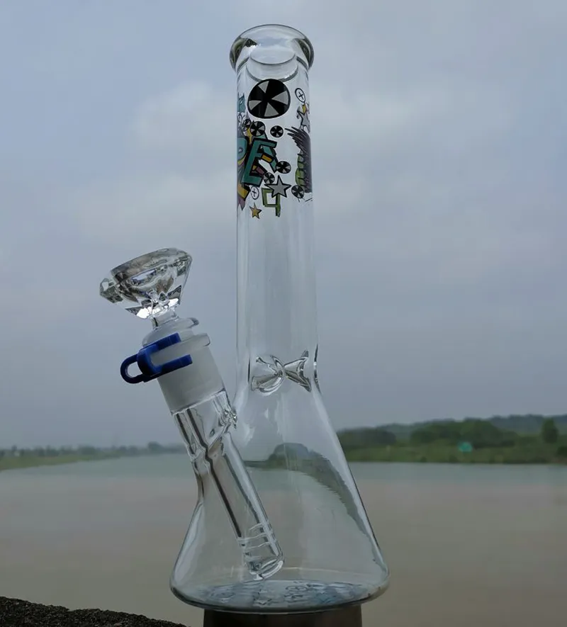 glass beaker bong with quartz banger or bowl spray can paint Inline perc oil rigs bubbler glass water pipe bongs