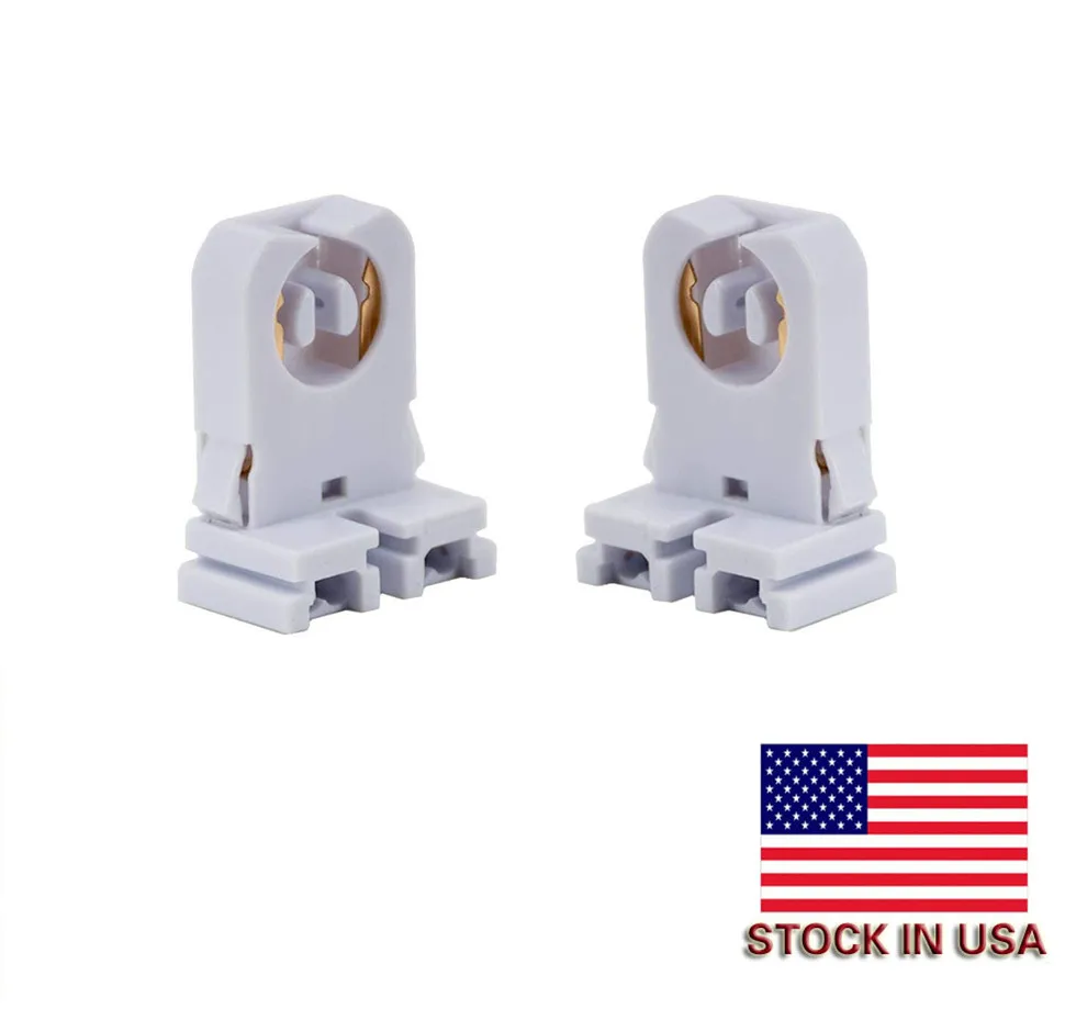 Stock In USA + G13 T8 Bi-pin Socket Tombstone Lamp Holder Non-shunted Turn Type UL for LED Fluorescent Tube Replacement(NO Wire)