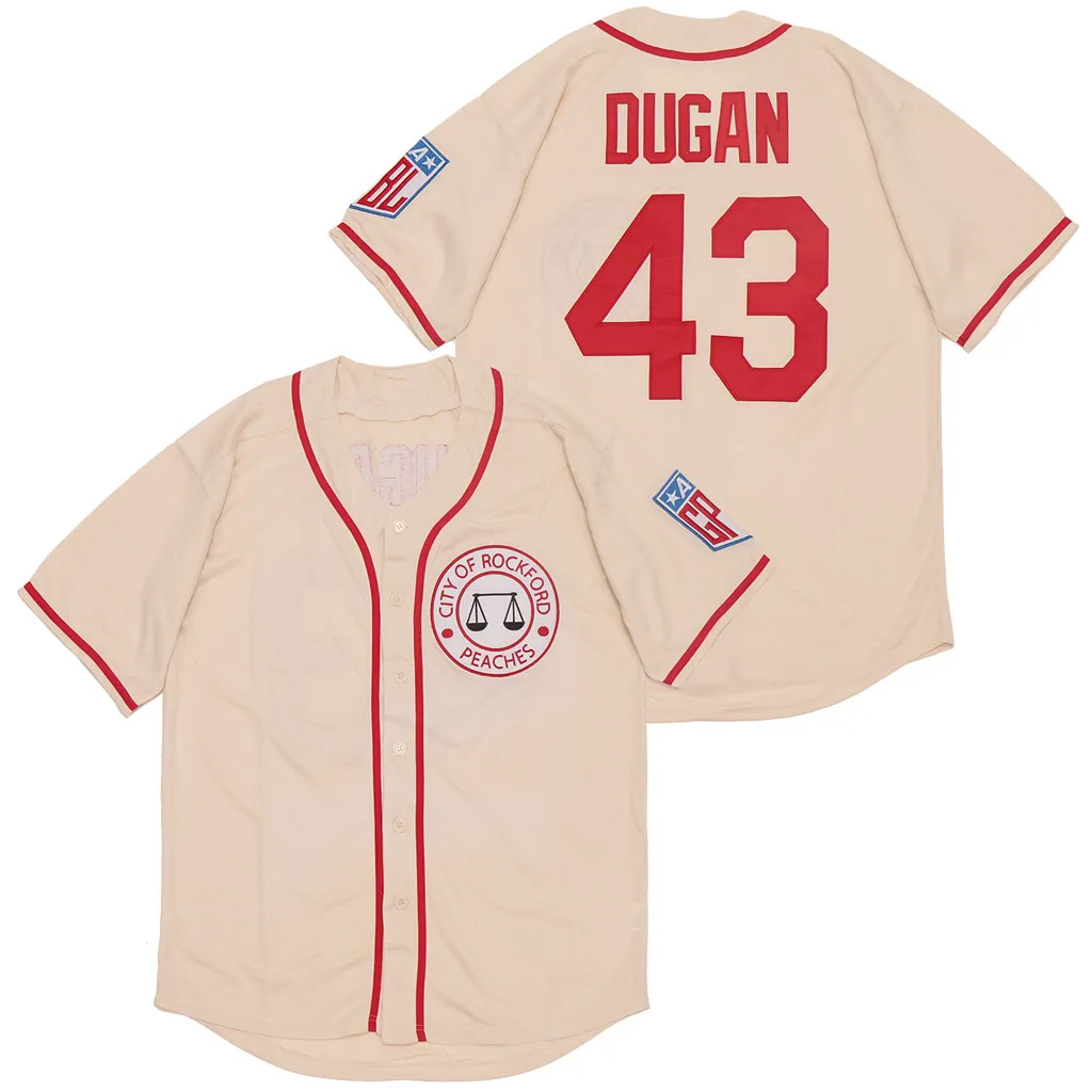 # 43 Jimmy Dugan Rockford Peaches Tom Hanks Maglia da baseball All Stiched AAGPBL Una lega di costumi da film