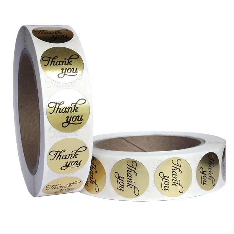 1 polegada de ouro agradecer adesivo rótulo pacote de rolagem 1000pcs Round Packaging de vedação de embalagens de vedação embalando os adesivos de carteira de festa de casamento