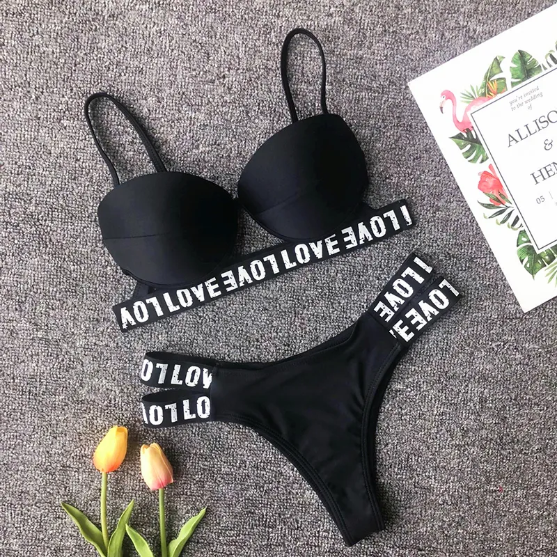 Bikini push up bikinis 2019 mujer baddräkt kvinnlig separata badkläder kvinnor med underwire band baddräkt för kvinnor brev