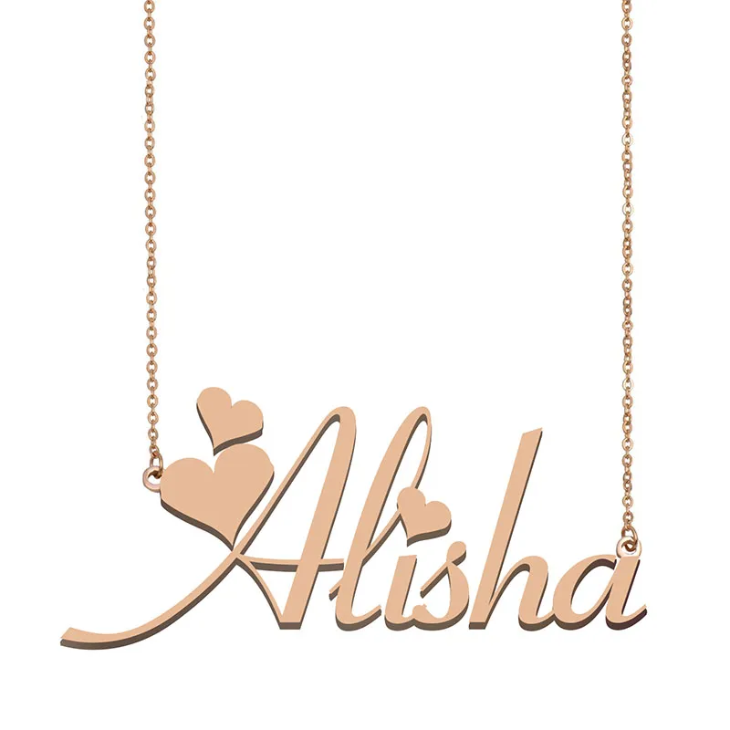 Alisha Name Necklace Pendant for Women Girls Birthday Gift Custom Nameplate Children Best Friends Jewelry 18k Gold Plated Stainless Steel