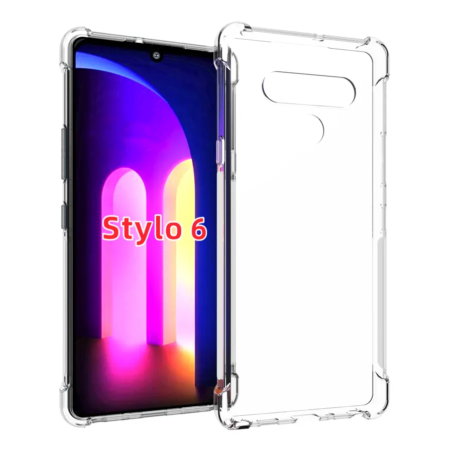 Macio TPU Cristal Transparente deslizamento Magro Anti Full-corpo de proteção Phone Case Capa para LG Stylo 6 / Stylo 4 / Stylo 5