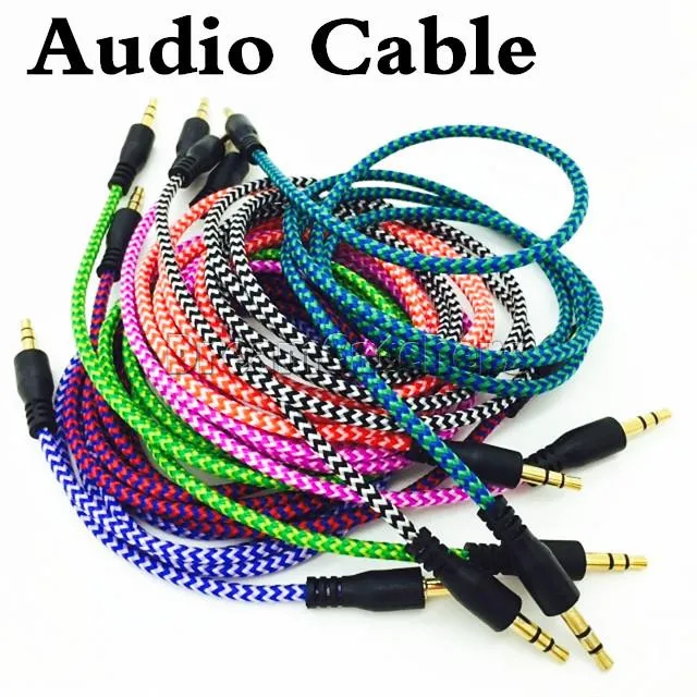 Pleciony Audio Auxiliary Cable 1M 3.5mm Wave Aux Extension Męski do Męski Stereo Samochód Nylon Cord Jack do Samsung Telefon PC MP3 Headphone Głośnik