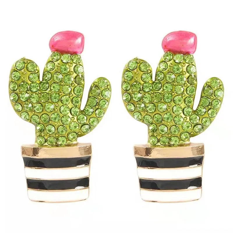 Goullon d'oreille en gros pour les femmes de luxe Green Bling Diamond Plant Plante Moucles d'oreilles en alliage en alliage Fashion Friends Friendship Jewelry Gift