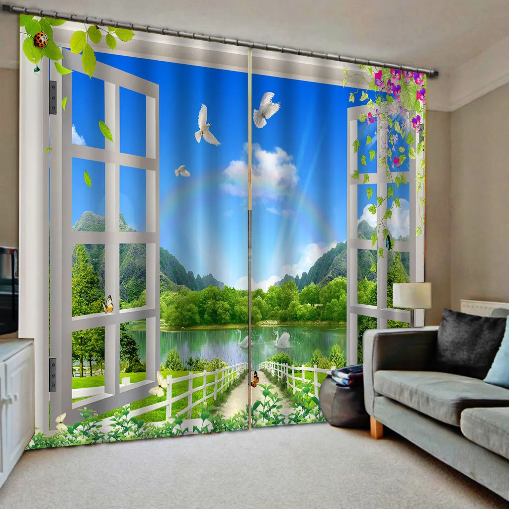 O tamanho personalizado de luxo Blackout cortinas verdes paisagem natureza cenário cortina
