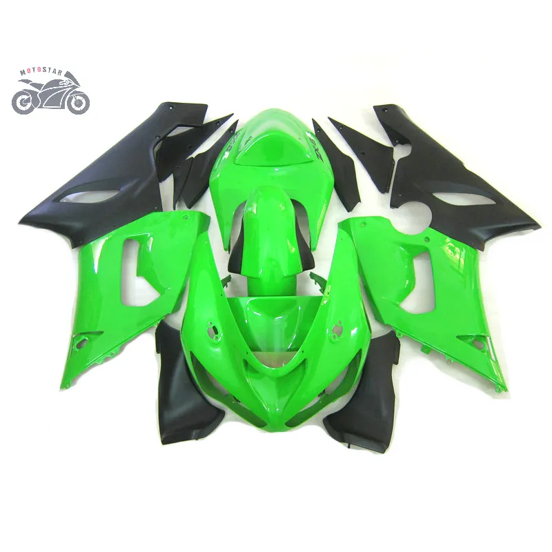 Motorcykel Fairing Kit för Kawasaki Ninja ZX-6R 636 05 06 Gröna Black Road Racing Fairings Set ZX6R 2005 2006 Kroppsarbete