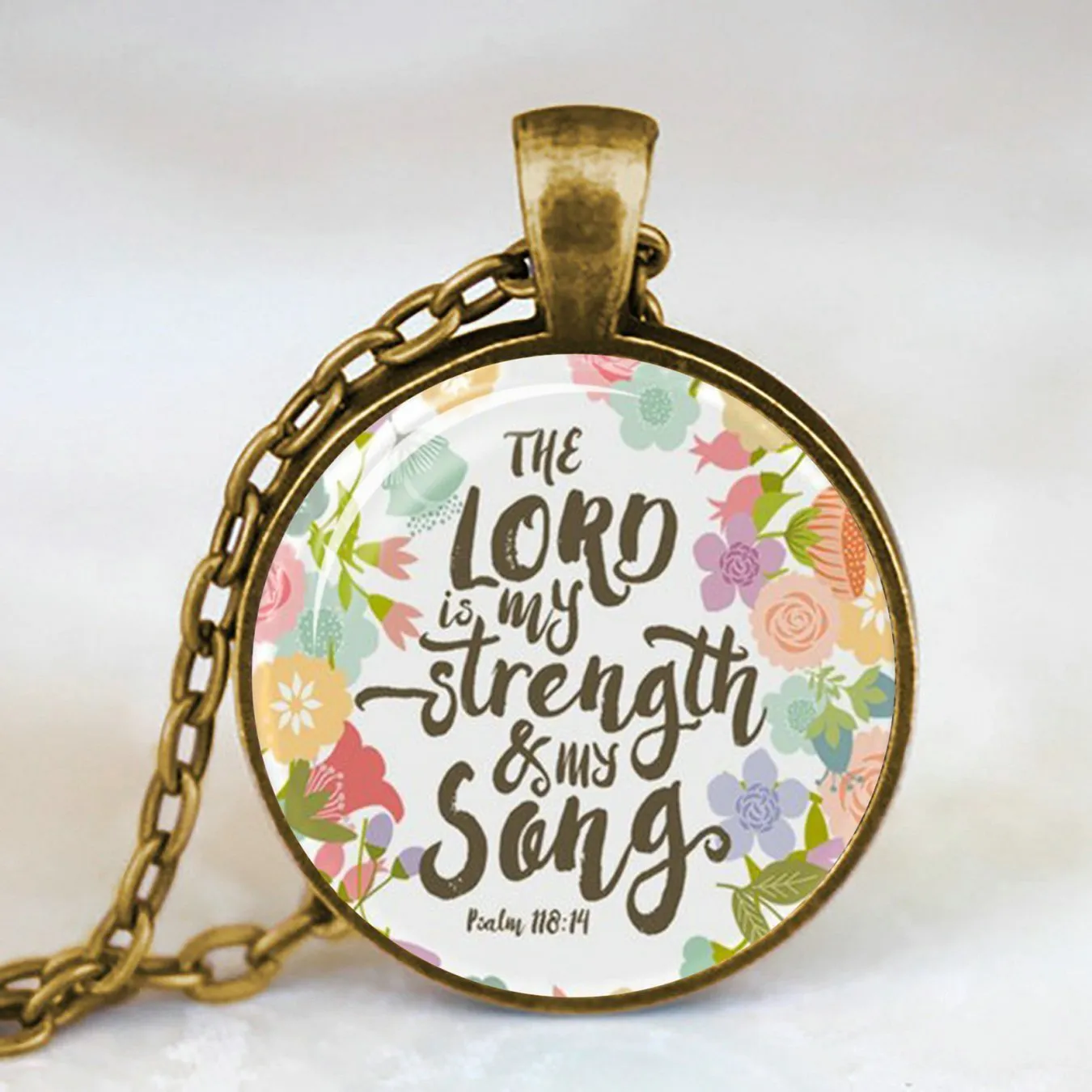 Antique Bronze Handmade Bible Verse Necklace Glass Dome Necklace Scripture Quote Jewelry