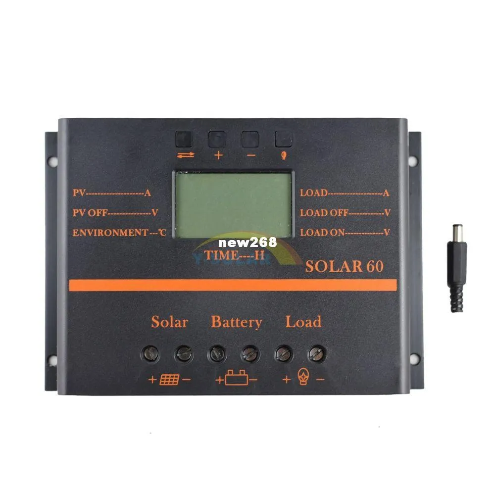 Contrôleur Charge Solaire PWM 12V/24V 60A – Écran LCD – Double USB 5V/2.5A – Pour Panneau, Batterie, Téléphone – Auto-adaptatif