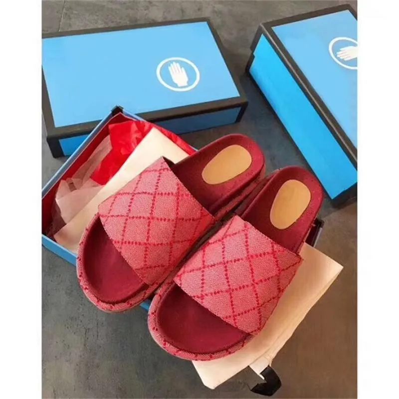 2,4 höjd Kvinnor Plattform Tofflor Designer Original Slide Sandal Äkta Läder Mode Beach Flip Flops Sandaler med Box